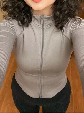 Cropped Beige Zip-Front Athletic Jacket